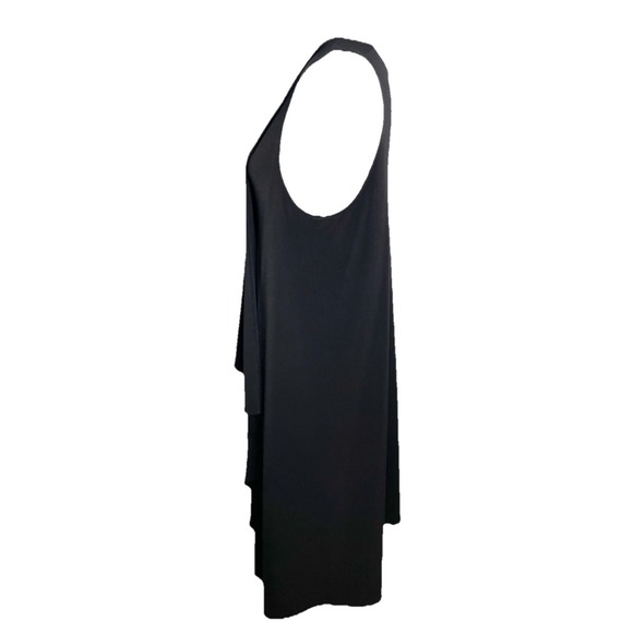 Meg Shop Black Stretch Jersey Knit V Neck Dress Lagenlook Travel Comfort Large - Picture 2 of 5